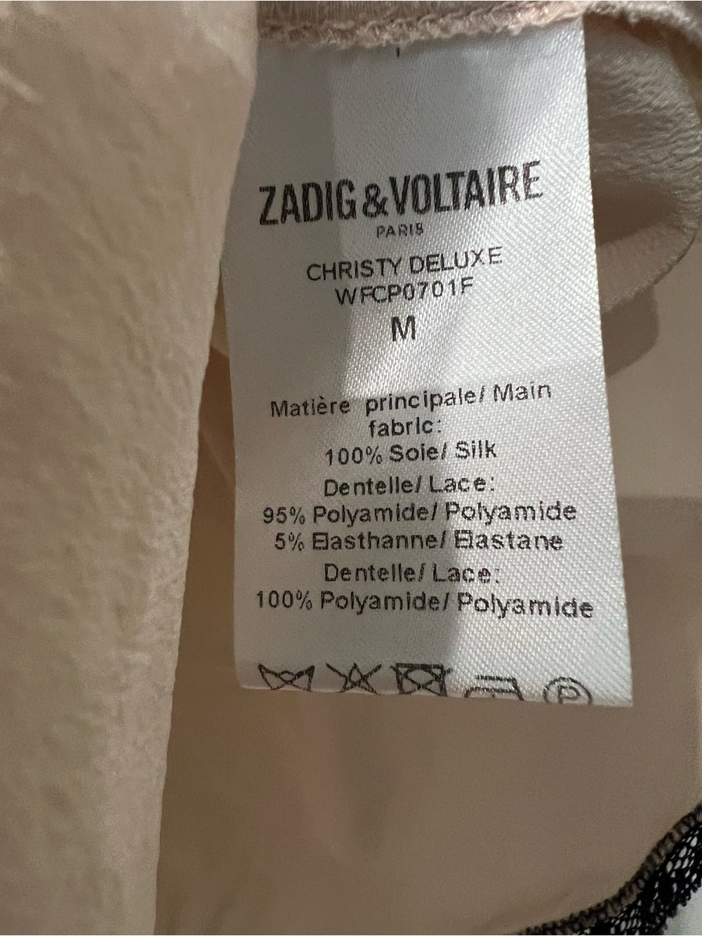 Zadig & Voltaire Beige / blush Pink Silk Camisole with Black Lace Trim - Picture 3 of 6